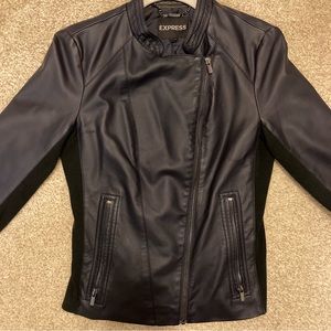 Express Navy Faux Leather Motorcycle Jacket